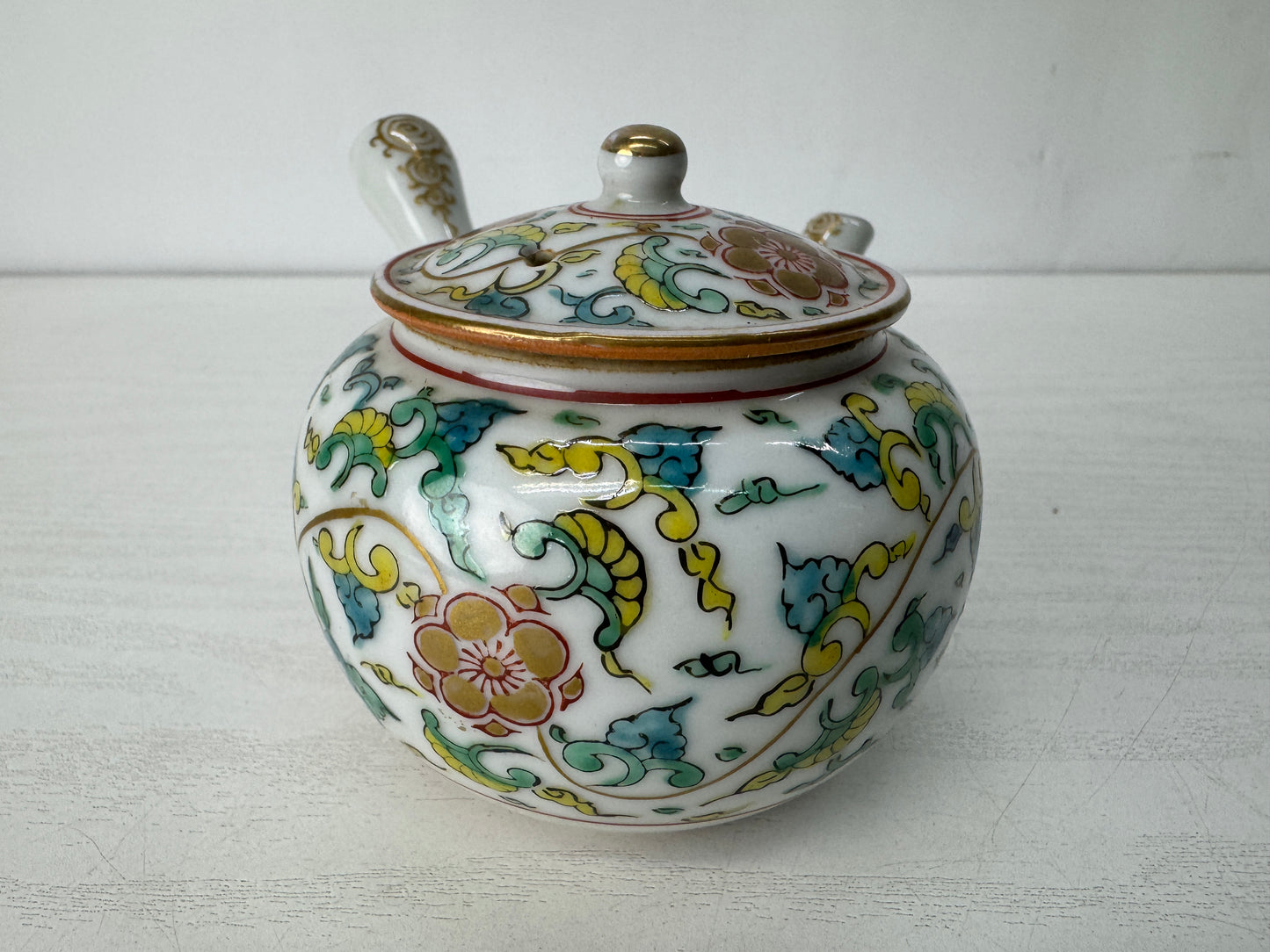 Y10328 KYUSU Kutani-ware Sencha tea pot cup set signed box Japan antique teapot