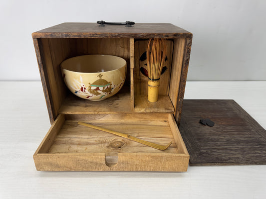 Y10330 CHAWAN Tea ceremony utensils practice set box Japan antique whisk scoop
