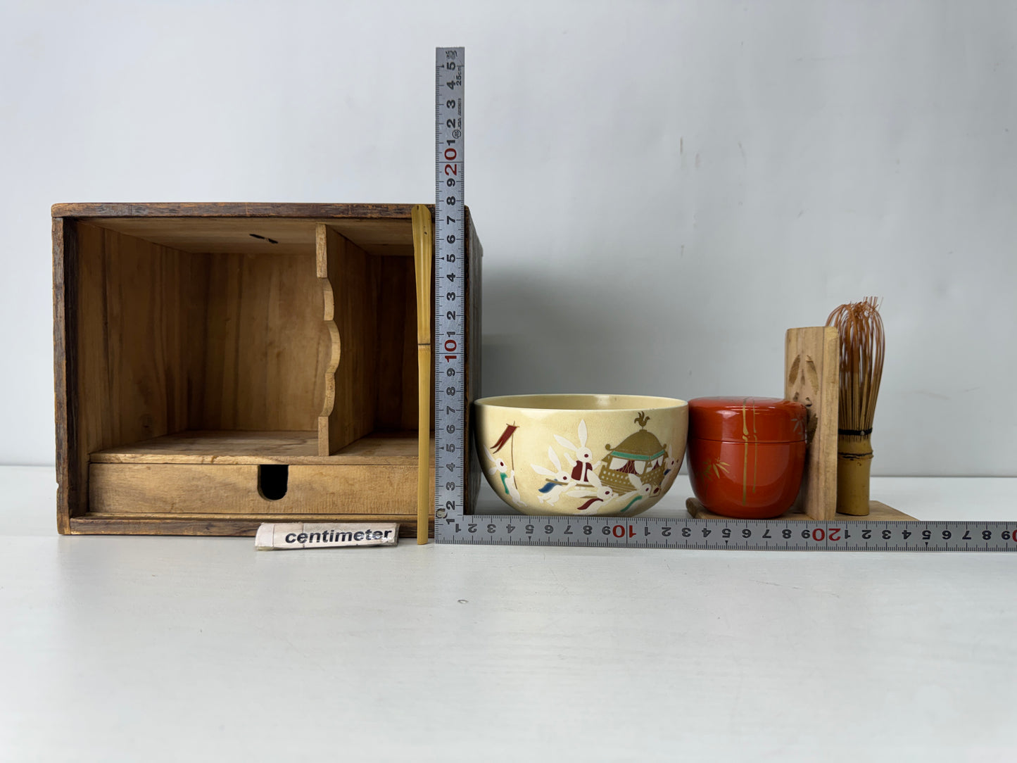 Y10330 CHAWAN Tea ceremony utensils practice set box Japan antique whisk scoop