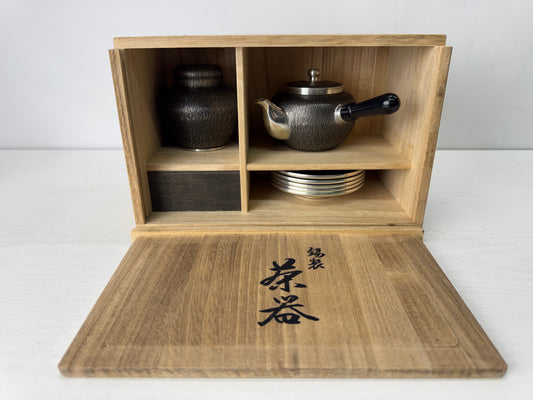 Y10331 KYUSU Tin Sencha tea utensils  set signed box Japan antique teapot pot