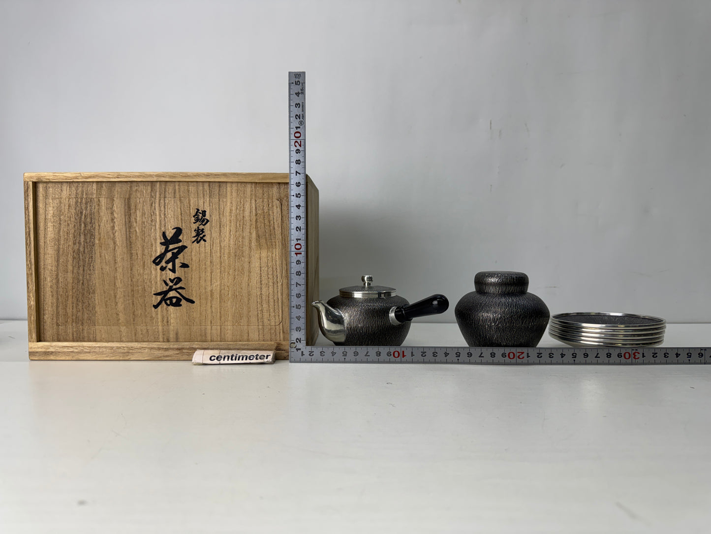 Y10331 KYUSU Tin Sencha tea utensils  set signed box Japan antique teapot pot