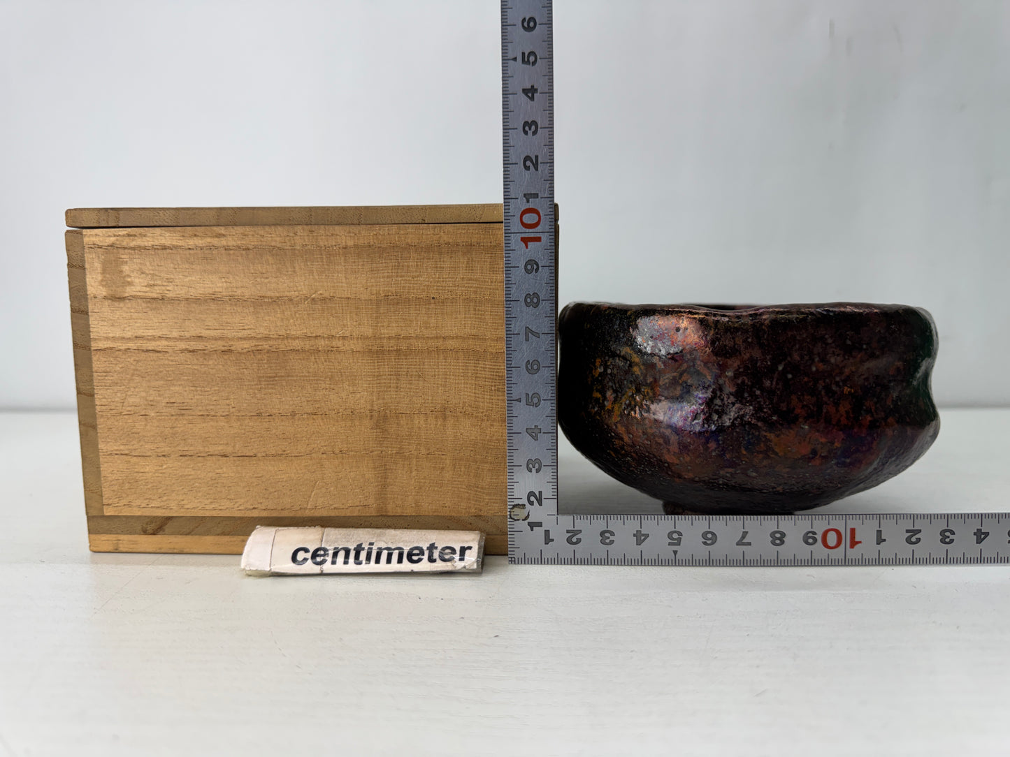 Y10332 CHAWAN Raku-ware bowl signed box Japan antique tea ceremony pottery cup