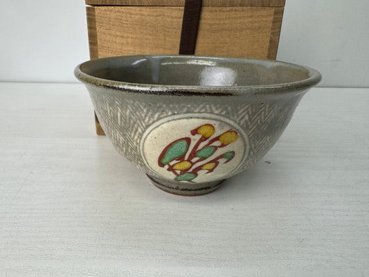 Y10334 CHAWAN Mashiko-ware bowl Inlay signed box Japan antique tea ceremony cup