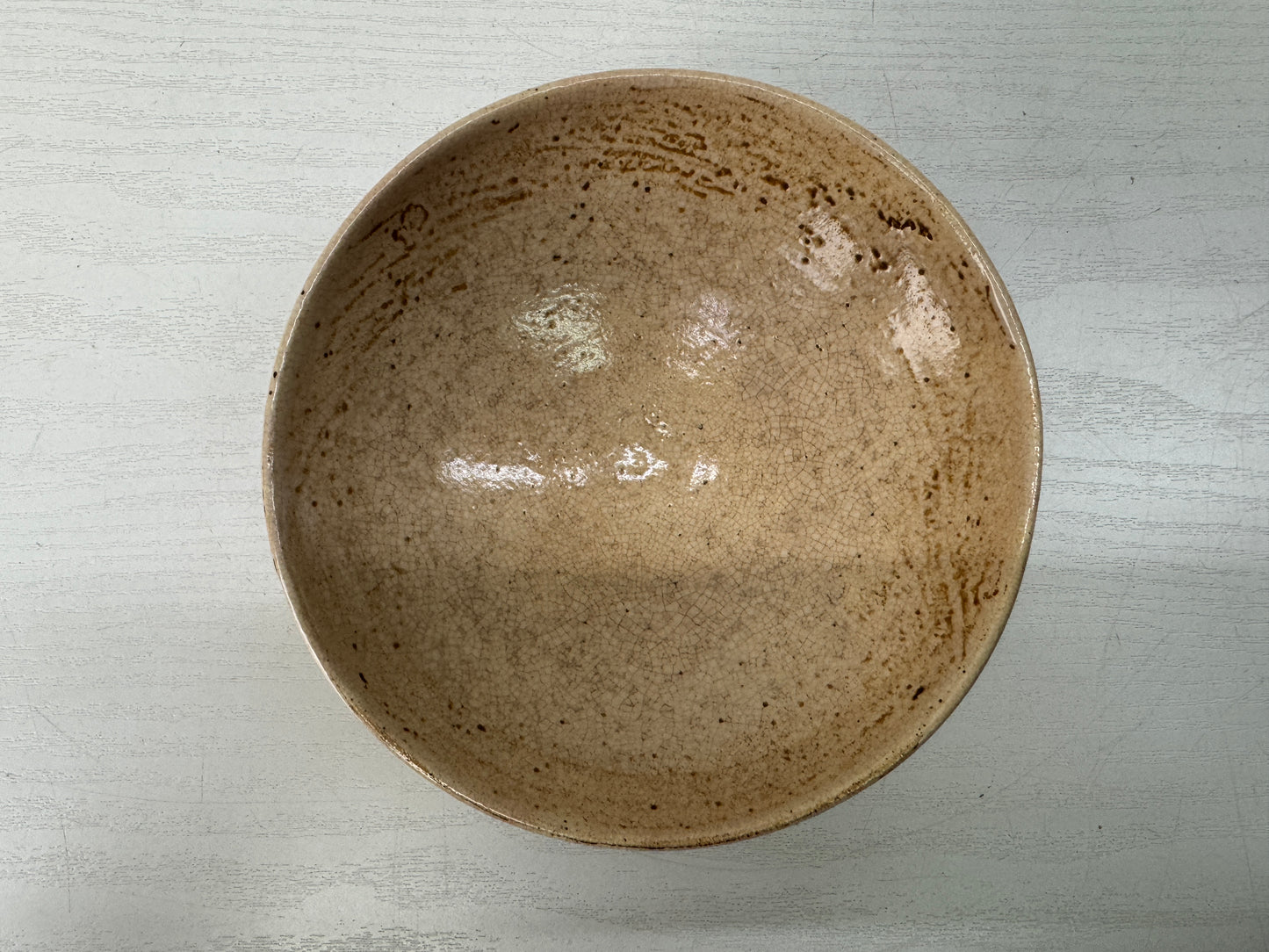 Y10335 CHAWAN Mino-ware flat bowl signed box Japan antique tea ceremony pottery