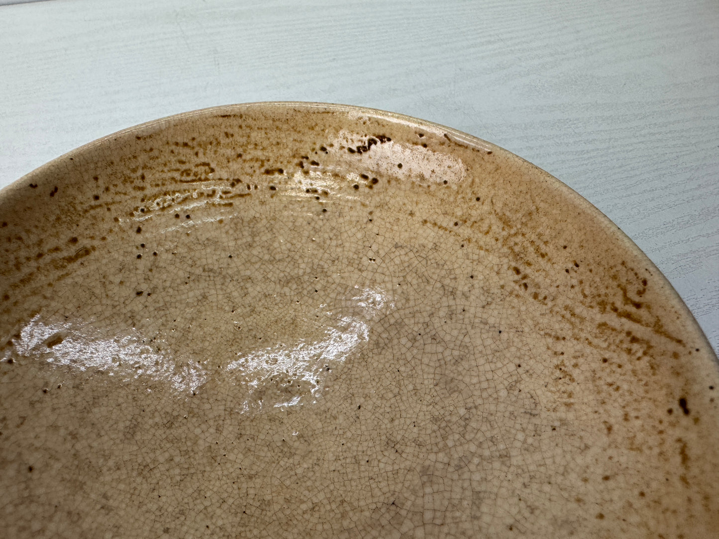 Y10335 CHAWAN Mino-ware flat bowl signed box Japan antique tea ceremony pottery