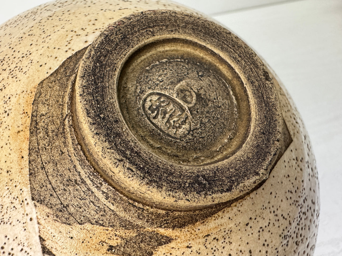 Y10335 CHAWAN Mino-ware flat bowl signed box Japan antique tea ceremony pottery