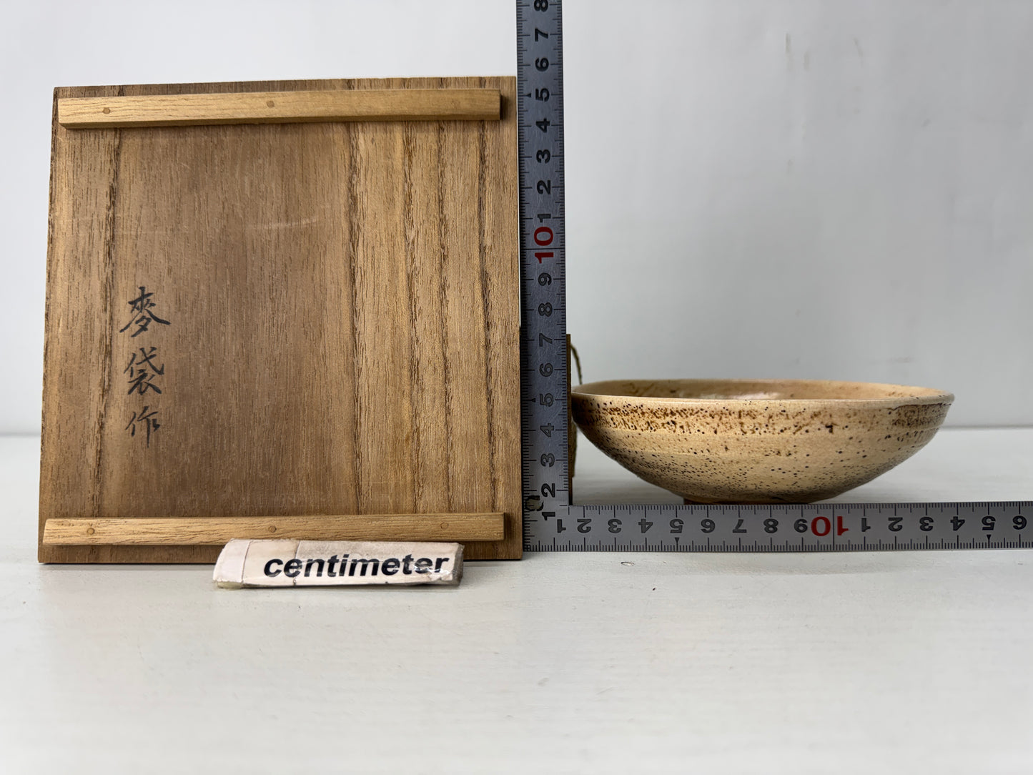 Y10335 CHAWAN Mino-ware flat bowl signed box Japan antique tea ceremony pottery