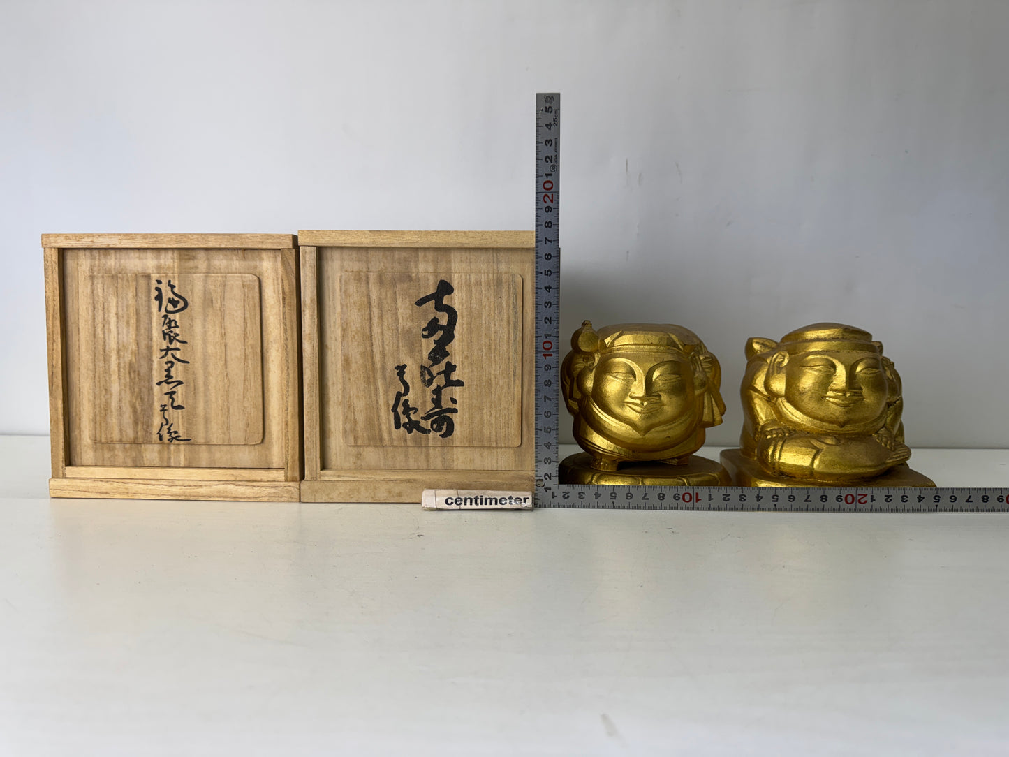 Y10340 STATUE Bronze figurine Ebisu Daikoku signed box Japan antique interior