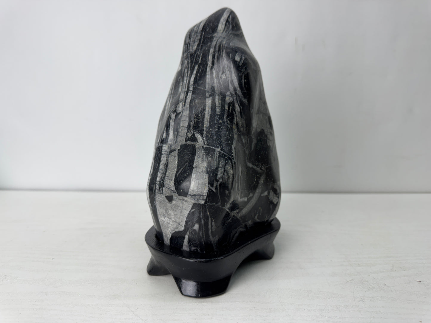 Y10348 OKIMONO Suiseki viewing stone Shikamaia wooden stand Japan antique decor