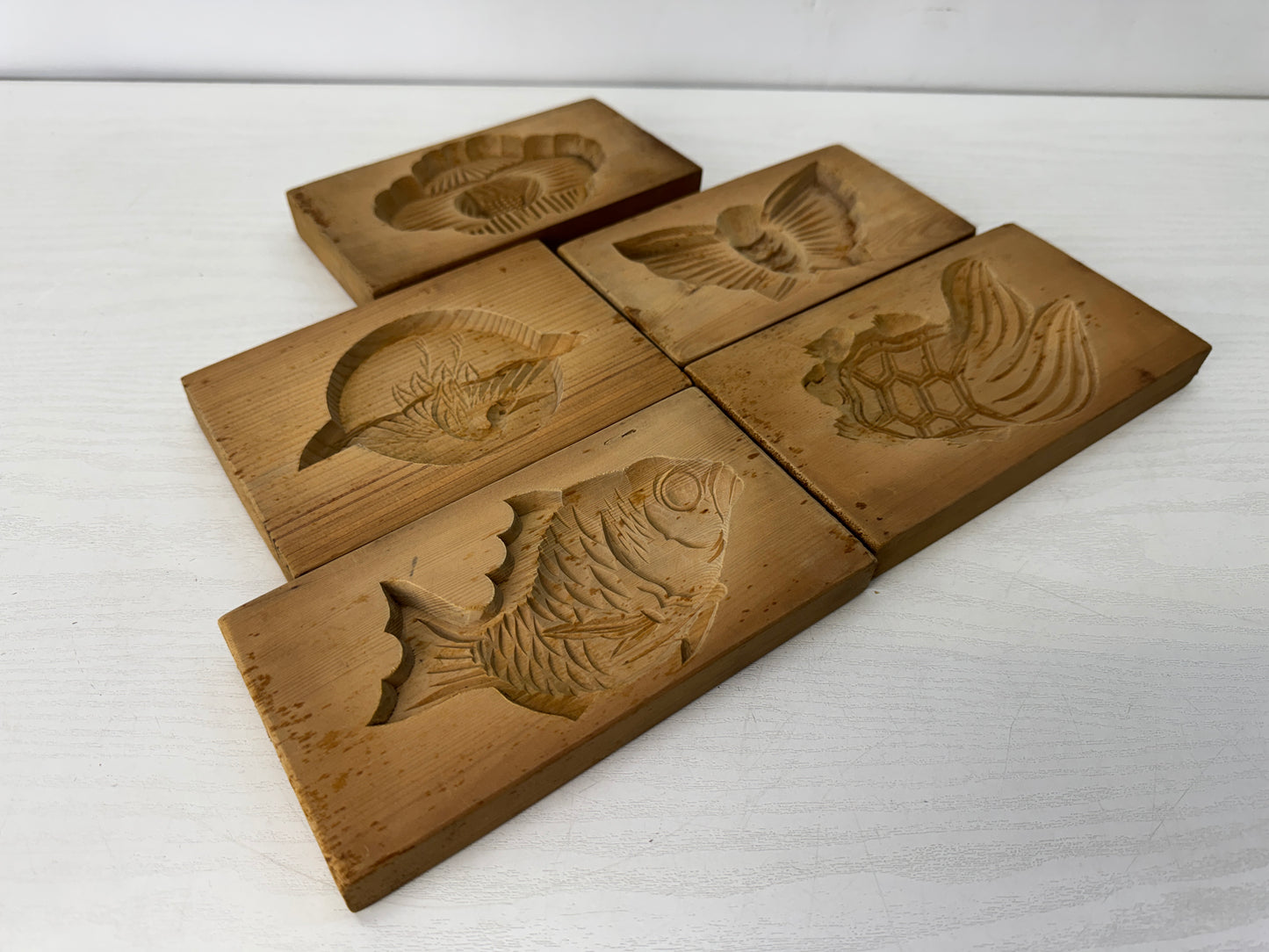 Y10349 KASHIGATA Sea bream Turtle wood carving Japan antique wagashi sweets
