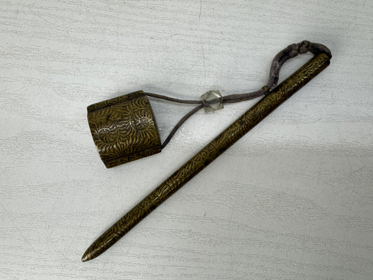Y10357 YATATE Arabesque pattern Japanese Ink Pen Holder antique Brush & Inkwell