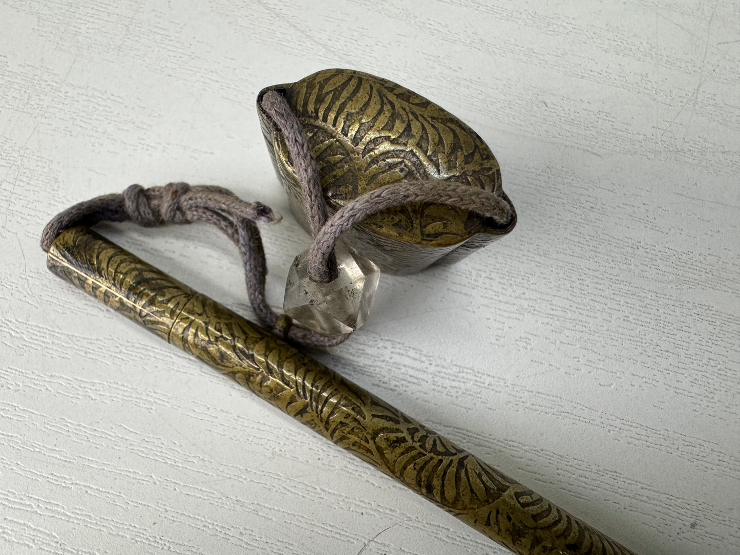 Y10357 YATATE Arabesque pattern Japanese Ink Pen Holder antique Brush & Inkwell