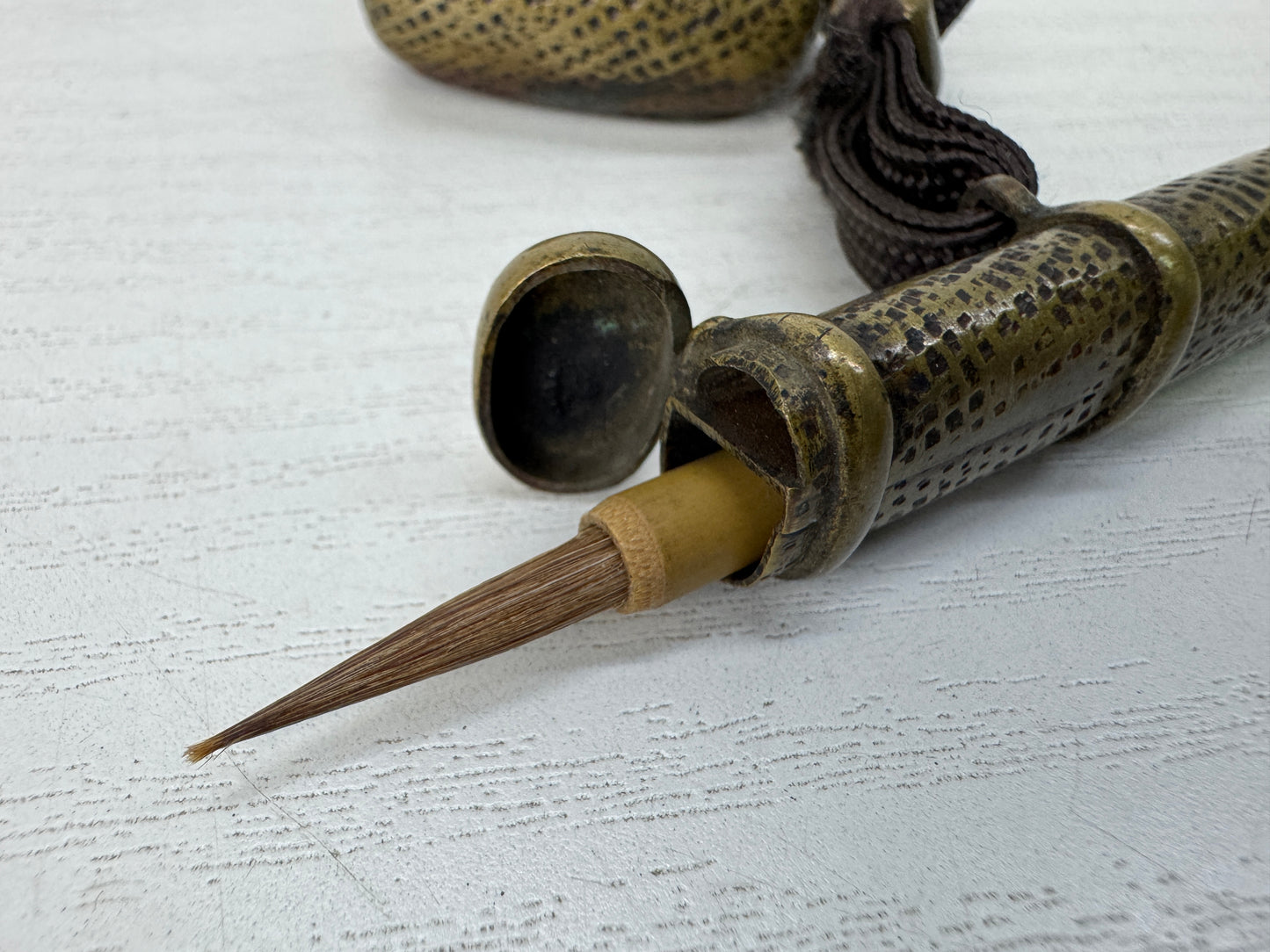 Y10358 YATATE Cloisonne openwork Japanese Ink Pen Holder antique Brush & Inkwell