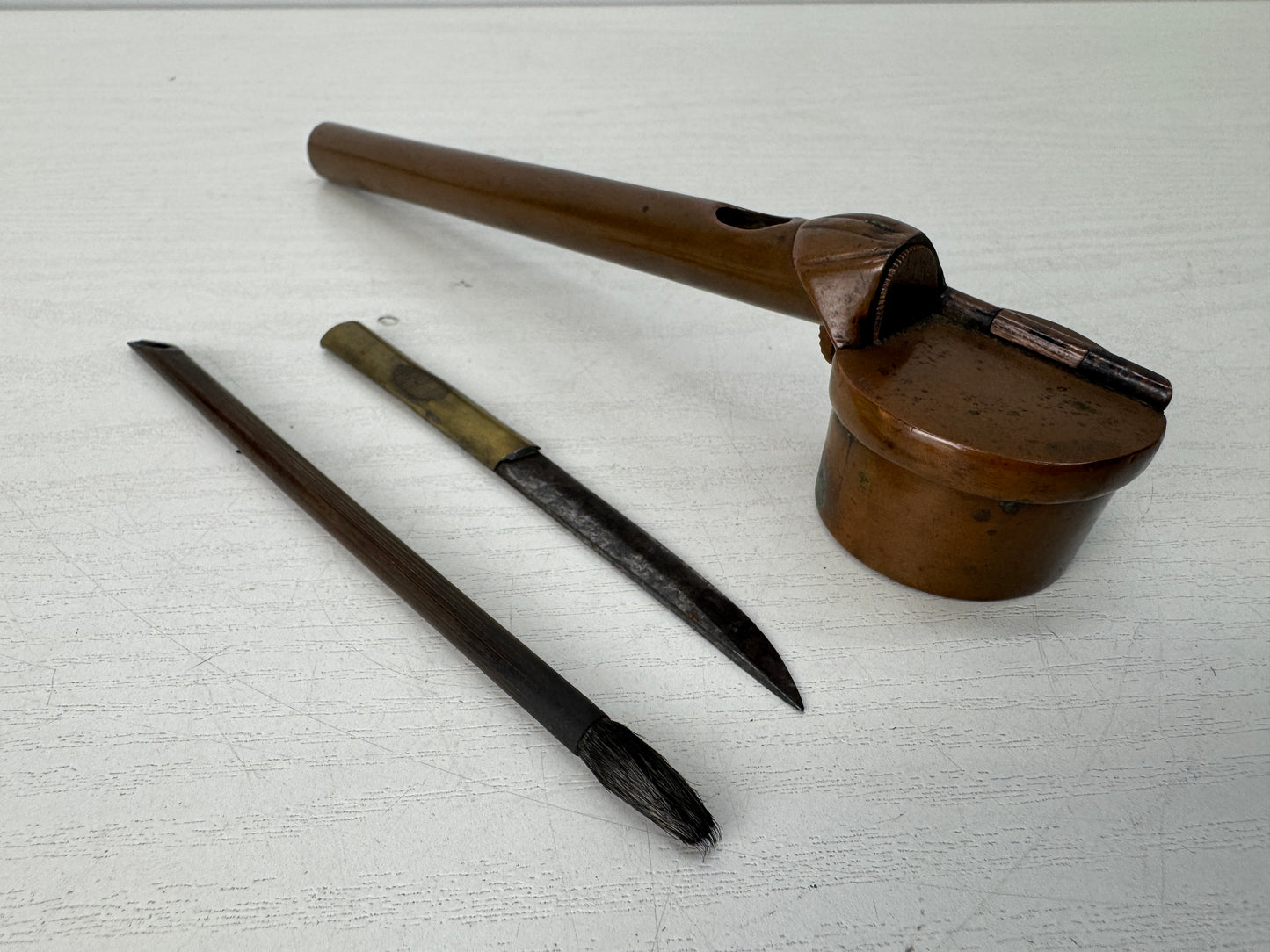 Y10363 YATATE Paper cutter included Japan Ink Pen Holder antique Brush & Inkwell