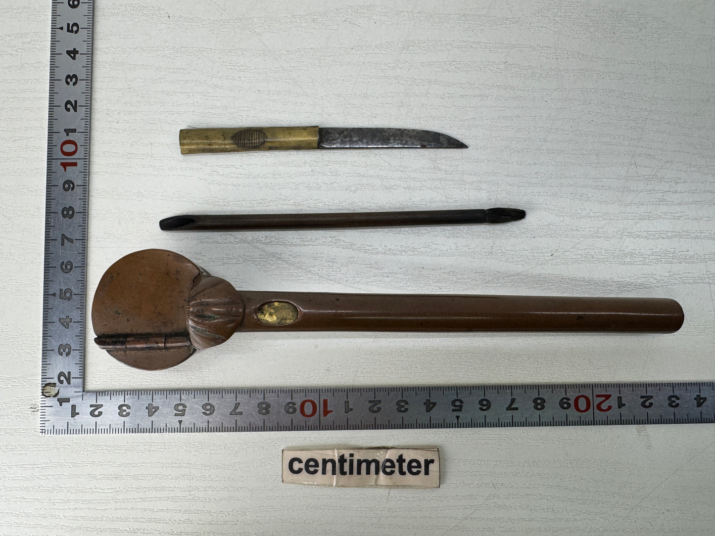 Y10363 YATATE Paper cutter included Japan Ink Pen Holder antique Brush & Inkwell