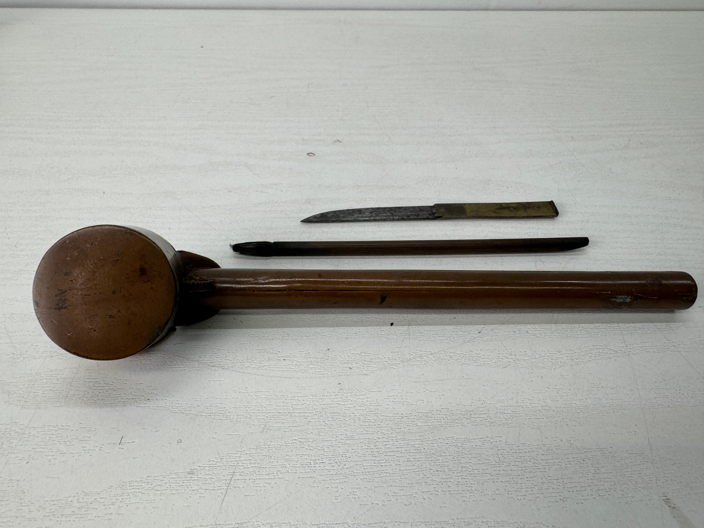 Y10363 YATATE Paper cutter included Japan Ink Pen Holder antique Brush & Inkwell