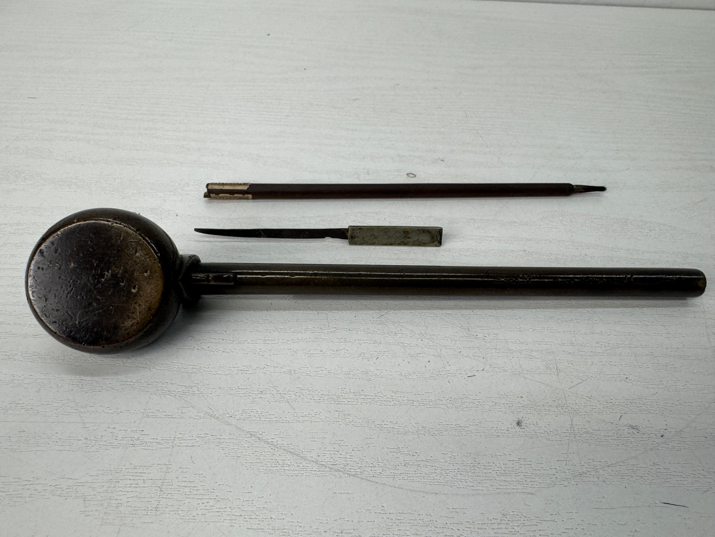 Y10364 YATATE Crescent moon signed Japan Ink Pen Holder antique Brush & Inkwell