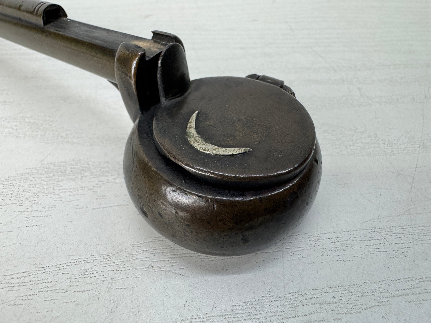 Y10364 YATATE Crescent moon signed Japan Ink Pen Holder antique Brush & Inkwell