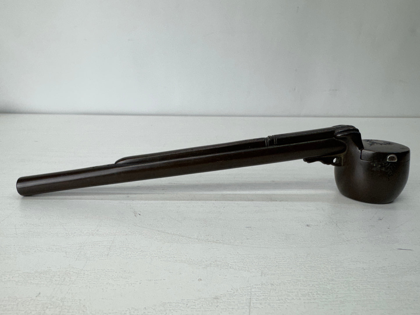 Y10365 YATATE Metal engraving signed Japan Ink Pen Holder antique Brush Inkwell