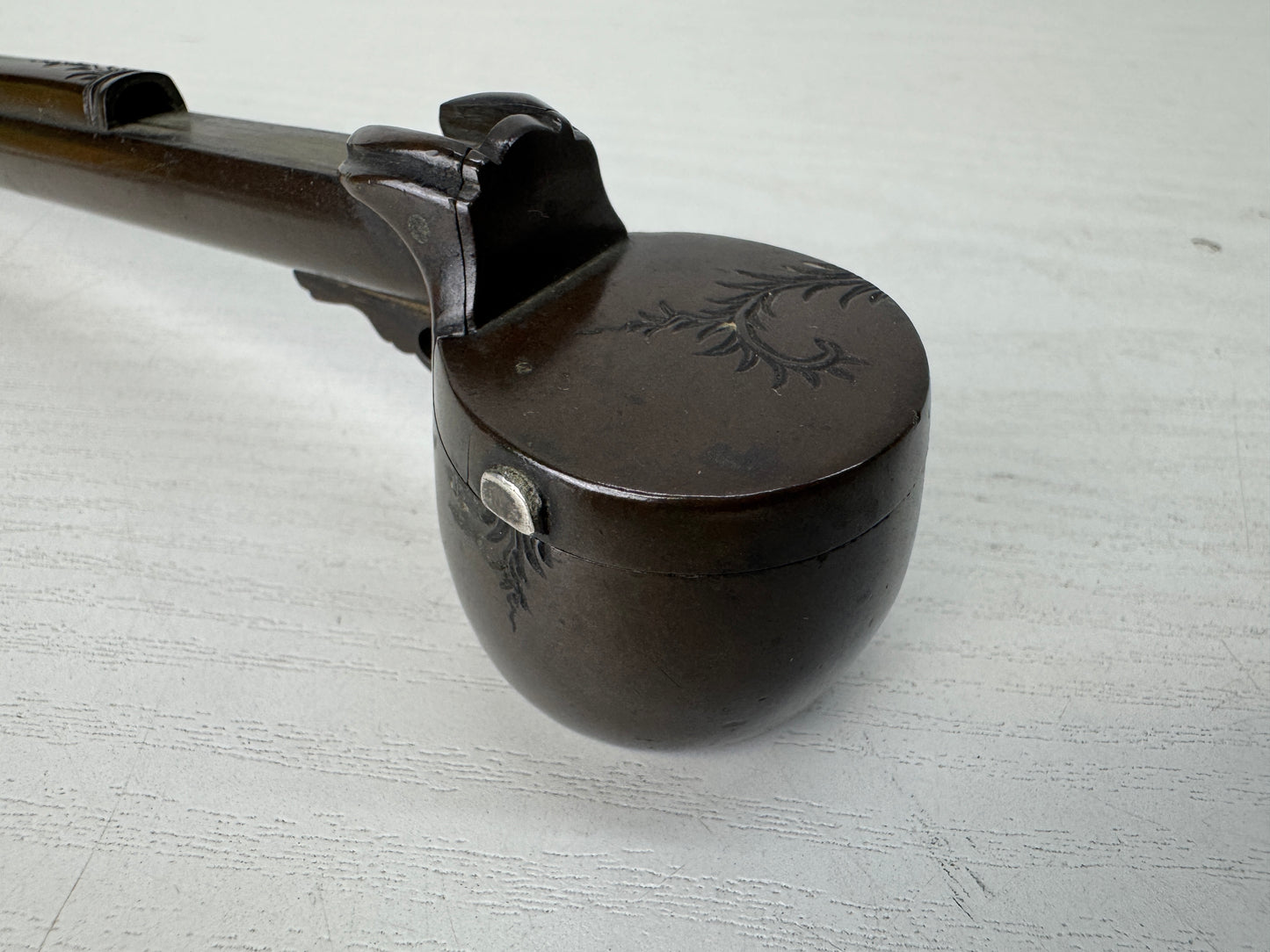 Y10365 YATATE Metal engraving signed Japan Ink Pen Holder antique Brush Inkwell