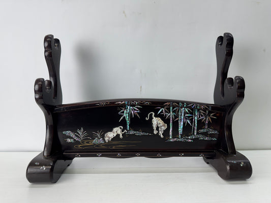 Y10372 OKIMONO Tiger Raden mother-of-pearl work Sword stand Japan antique decor