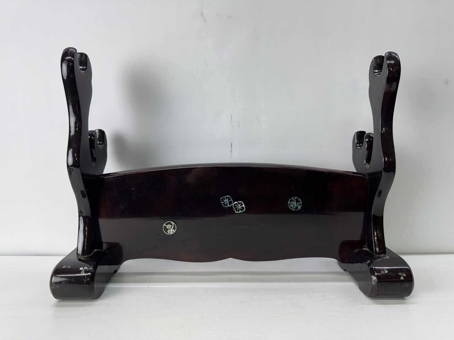 Y10372 OKIMONO Tiger Raden mother-of-pearl work Sword stand Japan antique decor