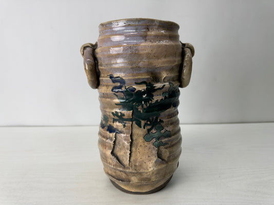 Y10377 FLOWER VASE Inuyama-ware Dragon Japan antique ikebana floral arrangement