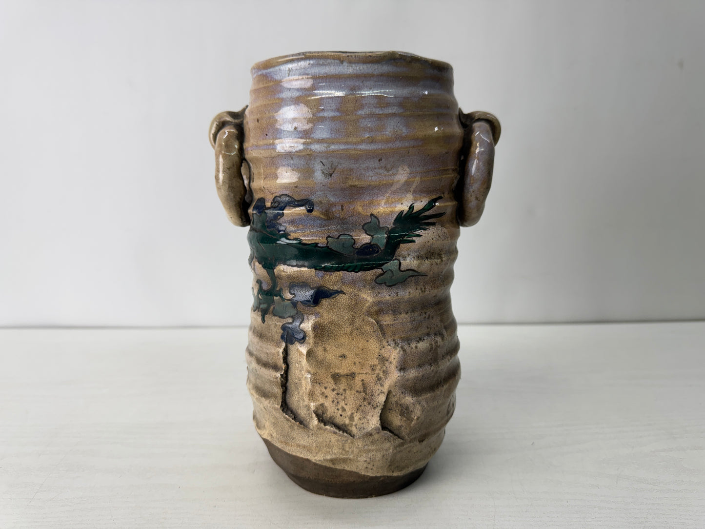 Y10377 FLOWER VASE Inuyama-ware Dragon Japan antique ikebana floral arrangement