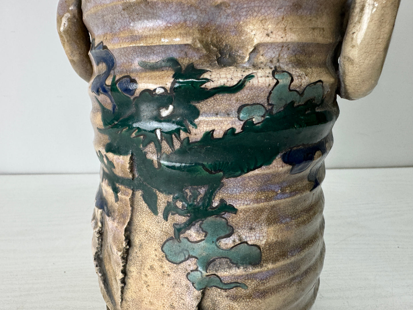 Y10377 FLOWER VASE Inuyama-ware Dragon Japan antique ikebana floral arrangement