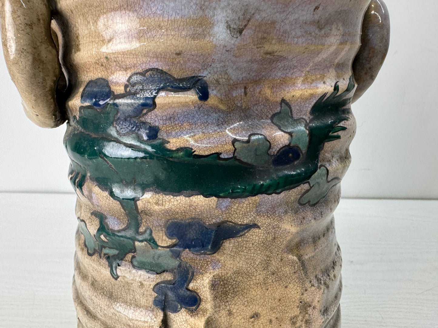 Y10377 FLOWER VASE Inuyama-ware Dragon Japan antique ikebana floral arrangement