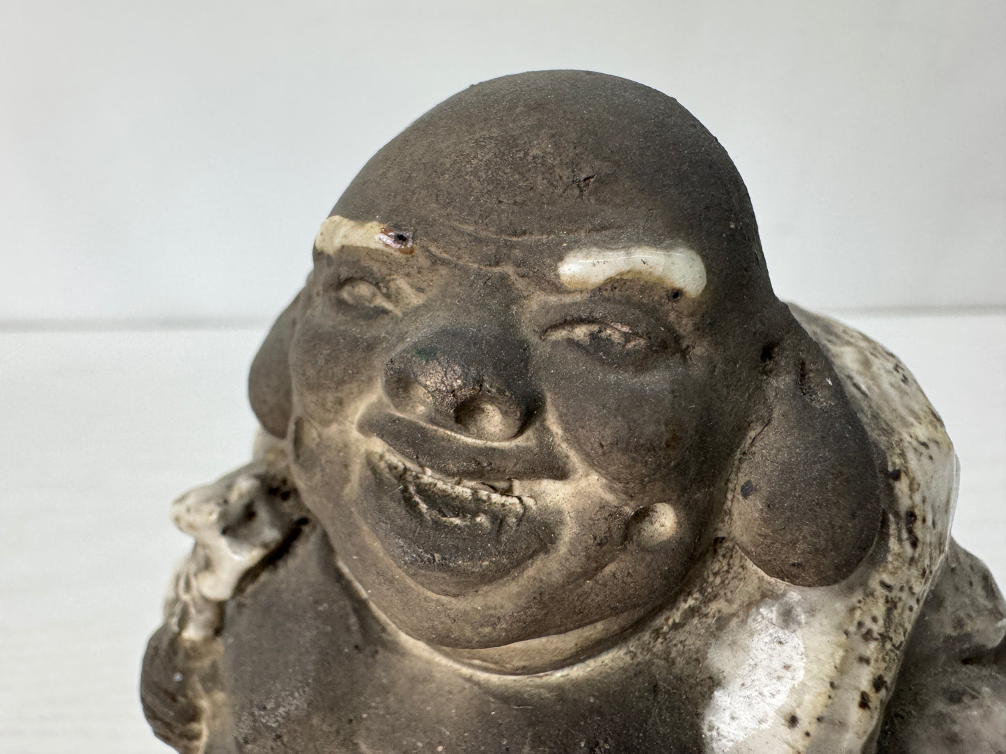 Y10381 STATUE Mino-ware Hotei god fortune figurine signed Japan antique figure