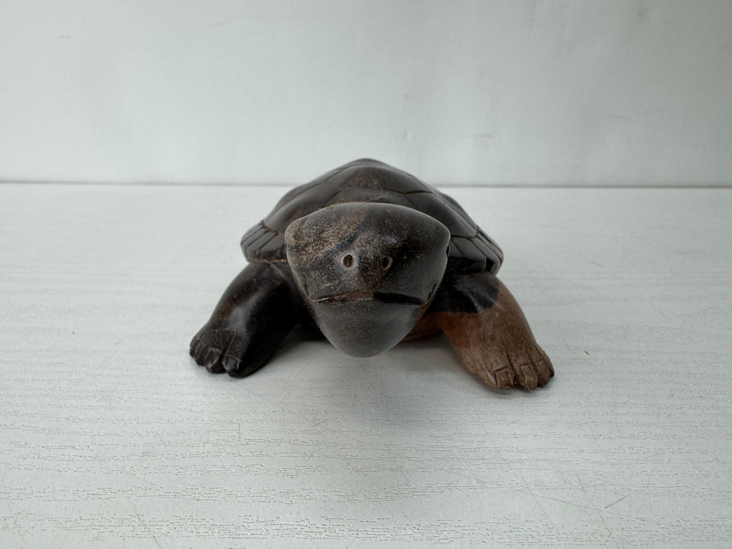 Y10382 OKIMONO wood carving Turtle figurine signed box Japan antique figure