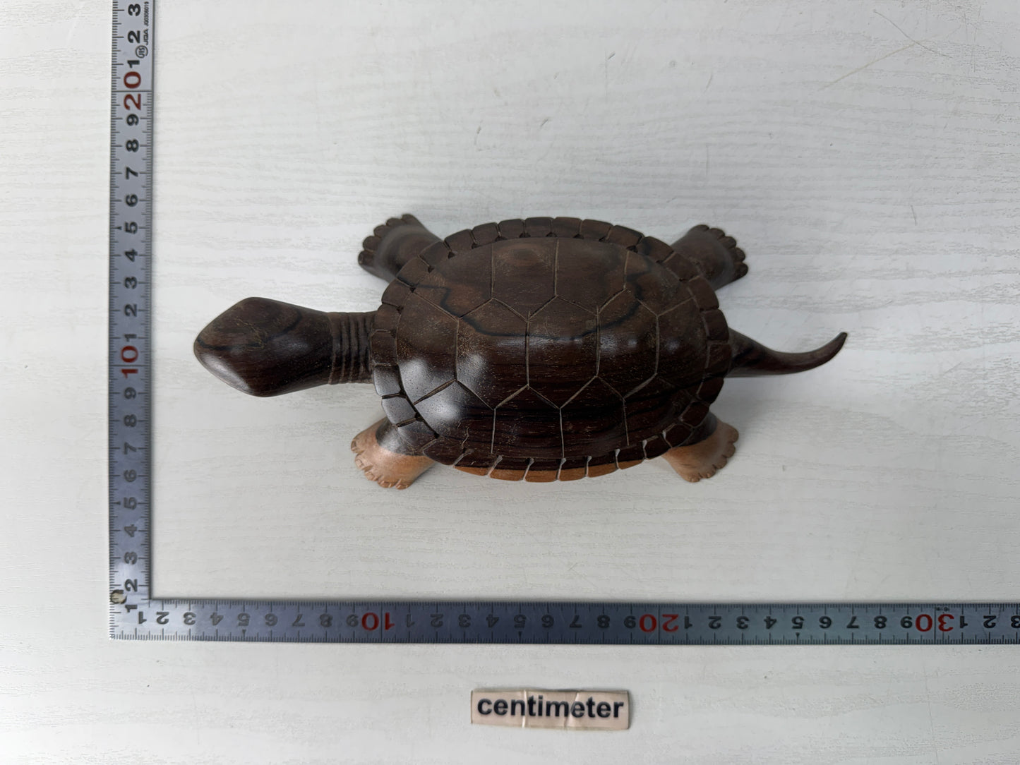 Y10382 OKIMONO wood carving Turtle figurine signed box Japan antique figure