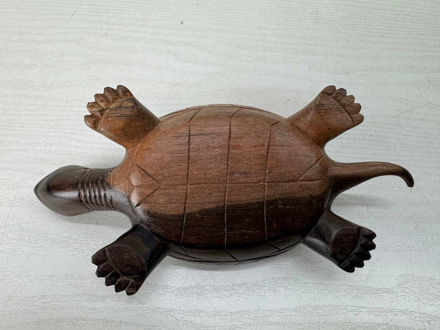 Y10382 OKIMONO wood carving Turtle figurine signed box Japan antique figure