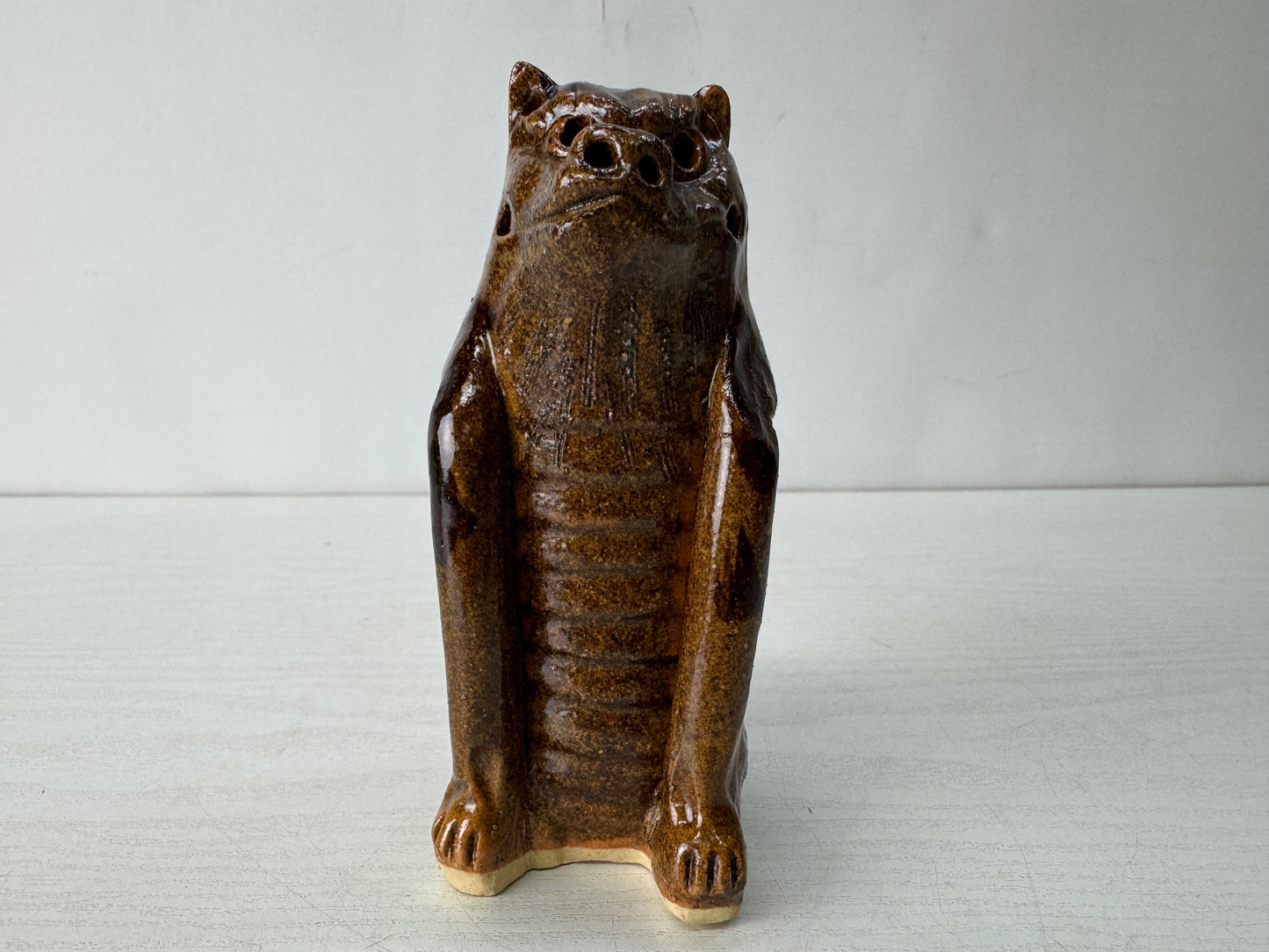 Y10383 OKIMONO Kyo-ware Komainu figurine signed box Japan antique figure decor