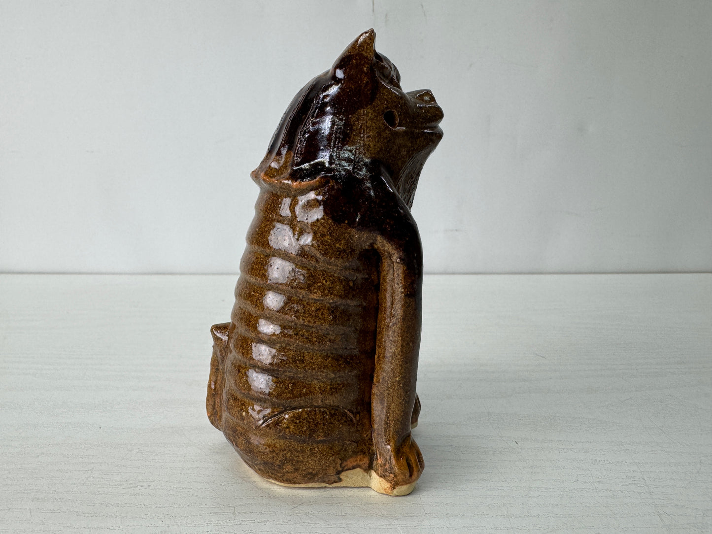 Y10383 OKIMONO Kyo-ware Komainu figurine signed box Japan antique figure decor