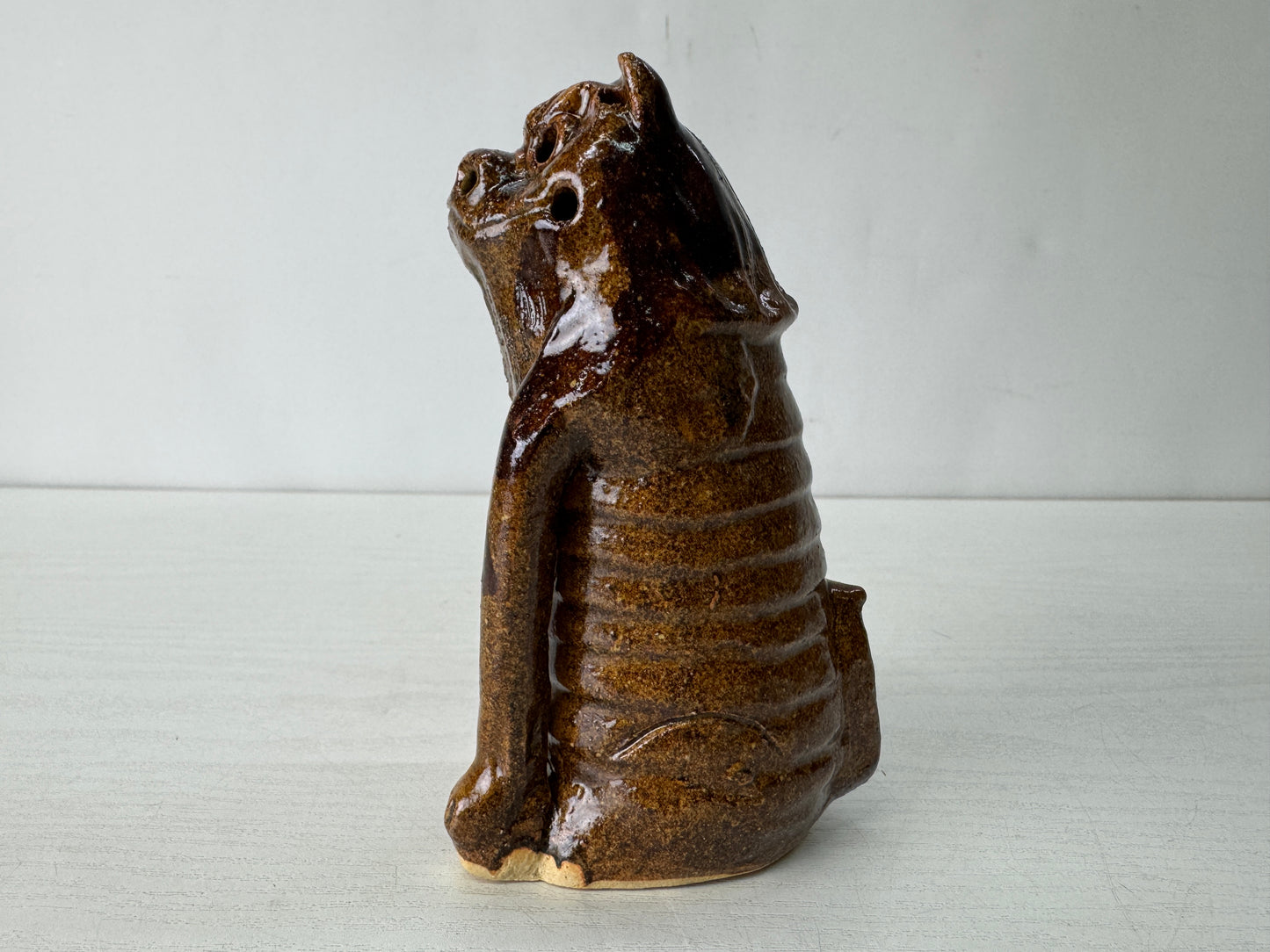 Y10383 OKIMONO Kyo-ware Komainu figurine signed box Japan antique figure decor