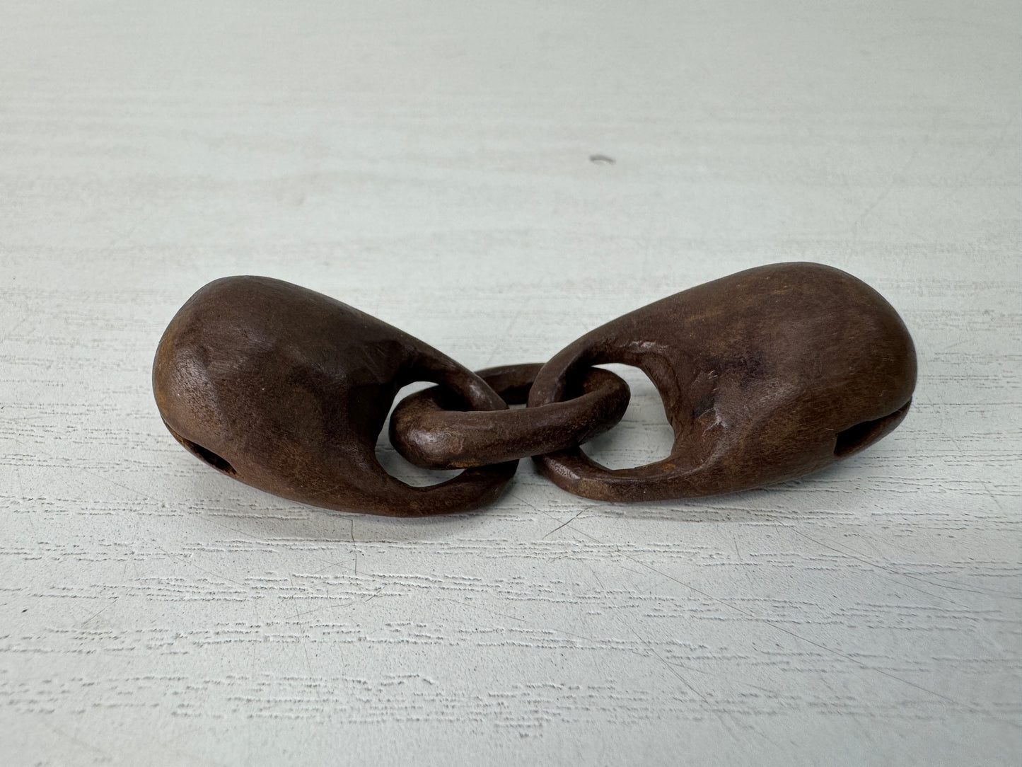 Y10385 NETSUKE wood carving 2 Mokugyo Japan antique kimono accessory sagemono