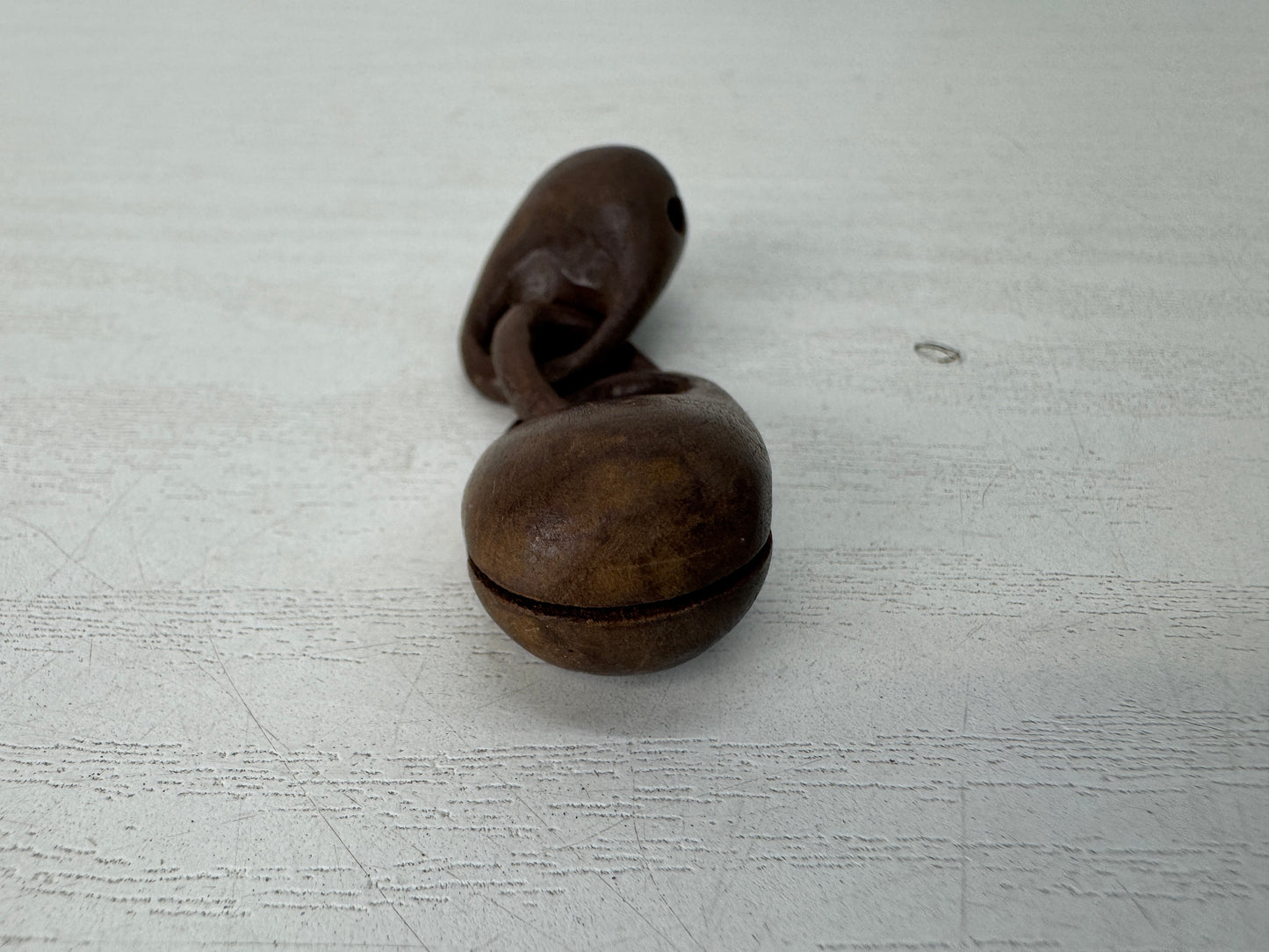 Y10385 NETSUKE wood carving 2 Mokugyo Japan antique kimono accessory sagemono