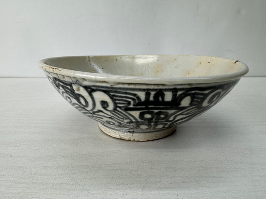 Y10390 CHAWAN Annan-ware flat bowl underglaze blue Japan antique tea ceremony