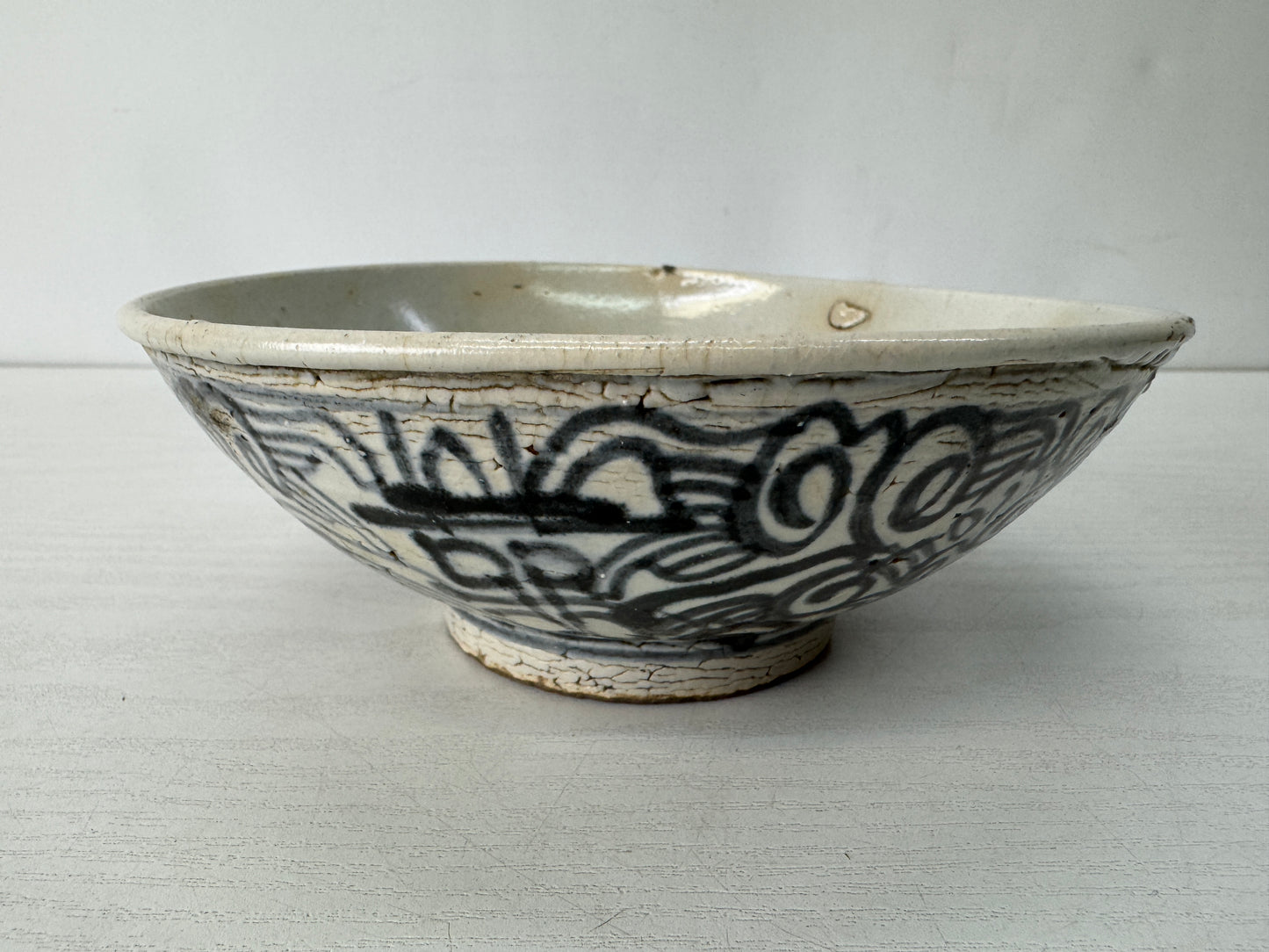 Y10390 CHAWAN Annan-ware flat bowl underglaze blue Japan antique tea ceremony