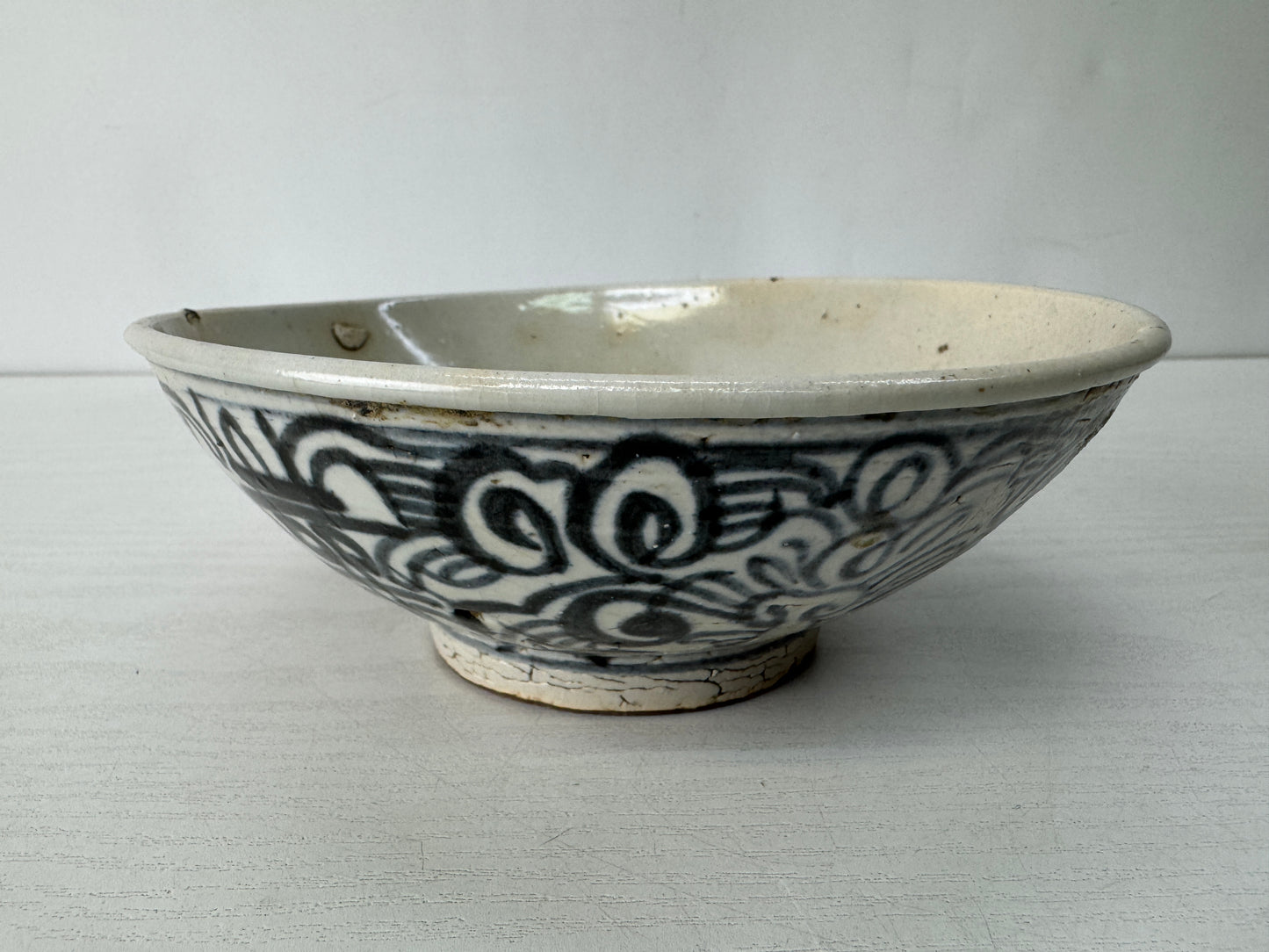 Y10390 CHAWAN Annan-ware flat bowl underglaze blue Japan antique tea ceremony
