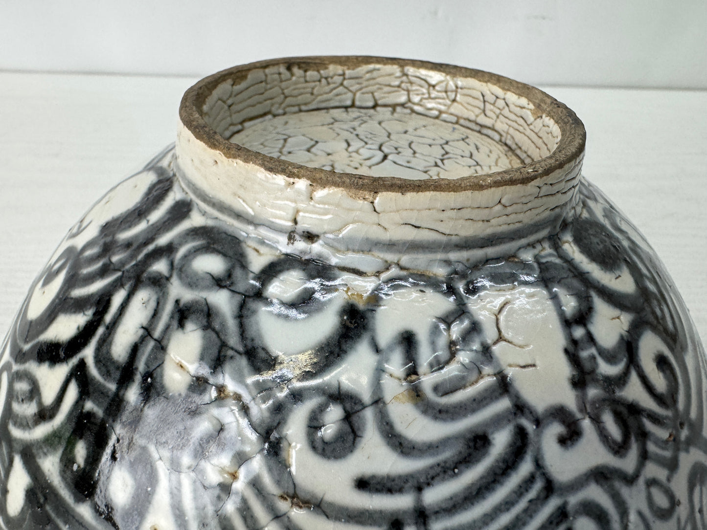 Y10390 CHAWAN Annan-ware flat bowl underglaze blue Japan antique tea ceremony