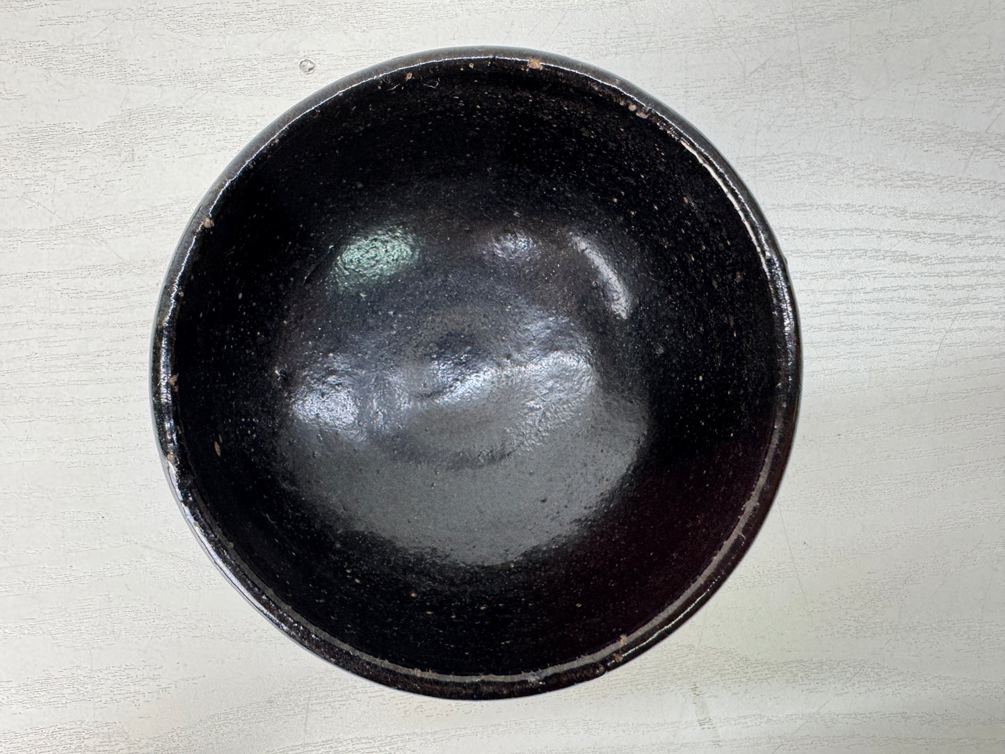 Y10394 CHAWAN Raku-ware black bowl signed Japan antique tea ceremony pottery cup