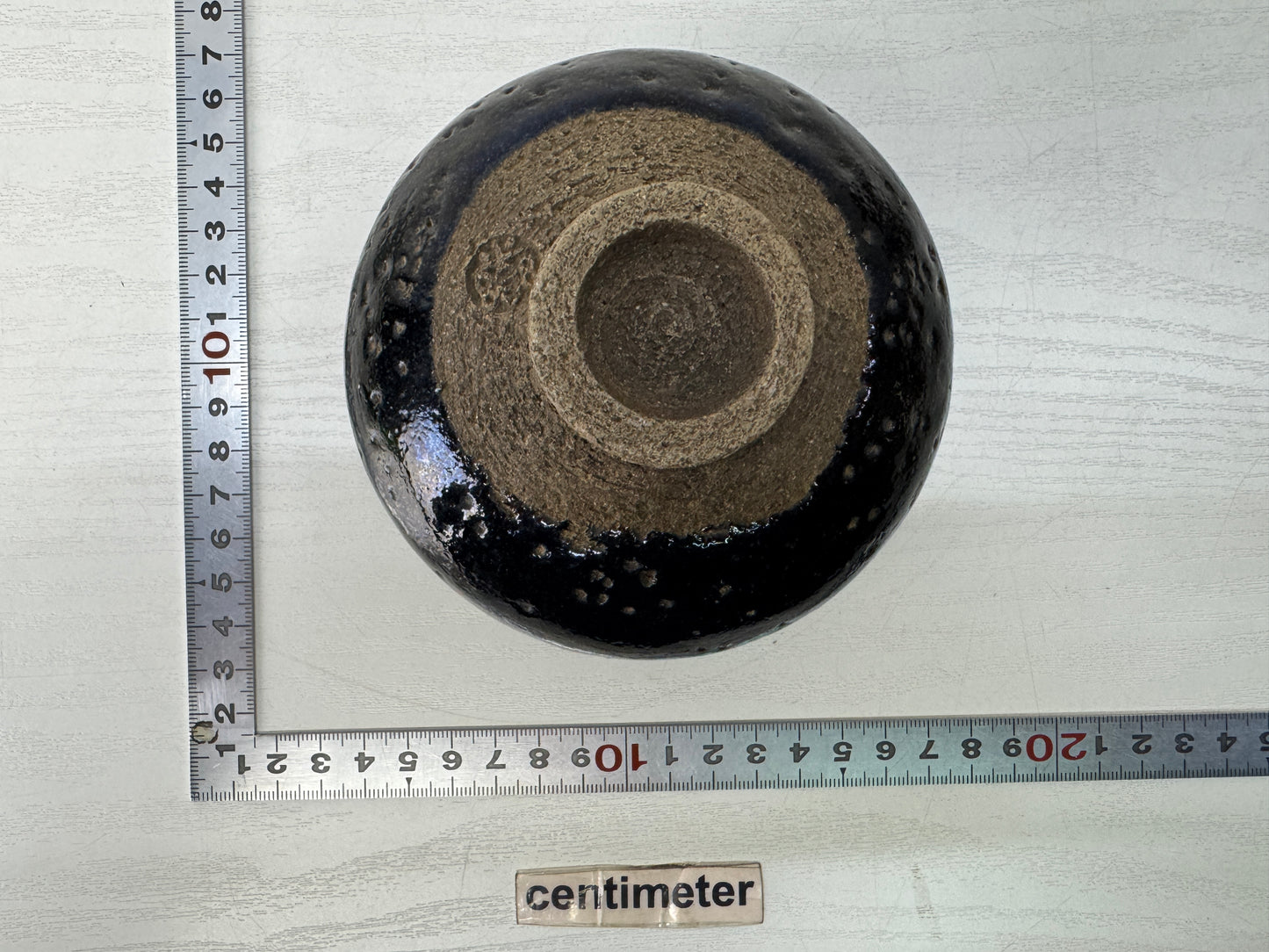 Y10394 CHAWAN Raku-ware black bowl signed Japan antique tea ceremony pottery cup