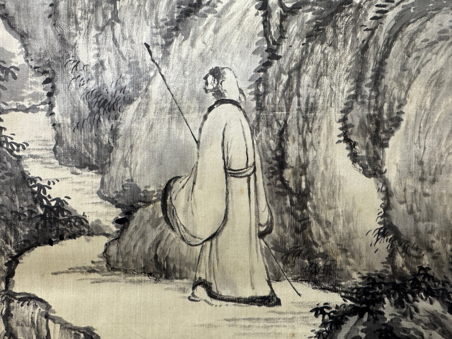 Y10396 KAKEJIKU Hanging scroll ink painting Hermit signed box Japan antique
