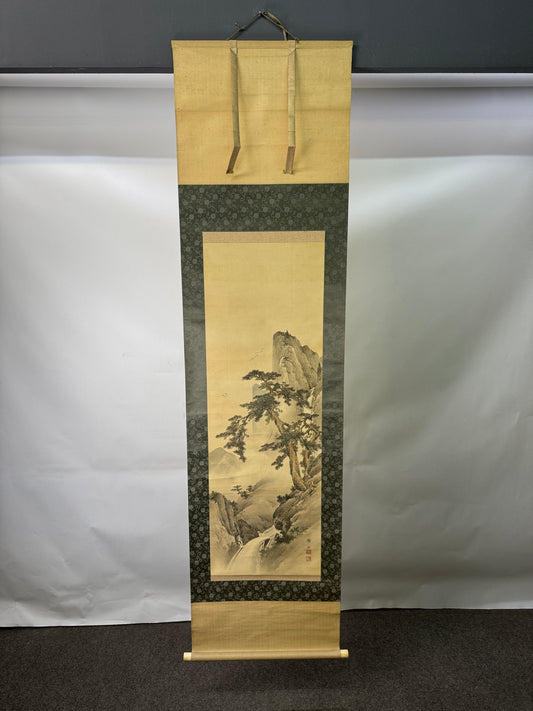 Y10397 KAKEJIKU Hanging scroll Pine Landscape signed box Japan antique interior
