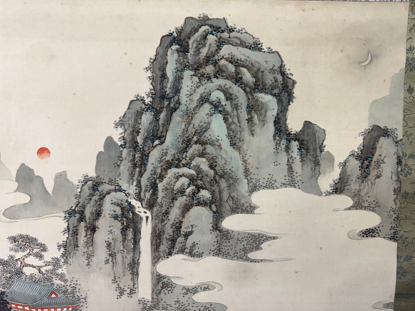 Y10399 KAKEJIKU Hanging scroll Pavilion Landscape signed box Japan antique decor