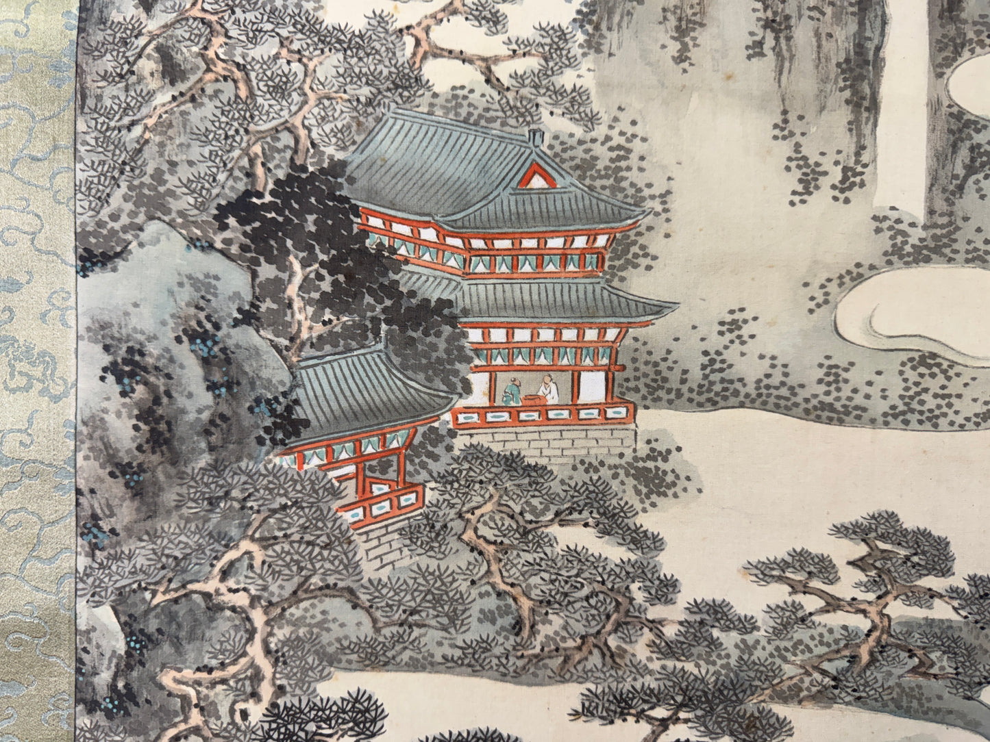 Y10399 KAKEJIKU Hanging scroll Pavilion Landscape signed box Japan antique decor