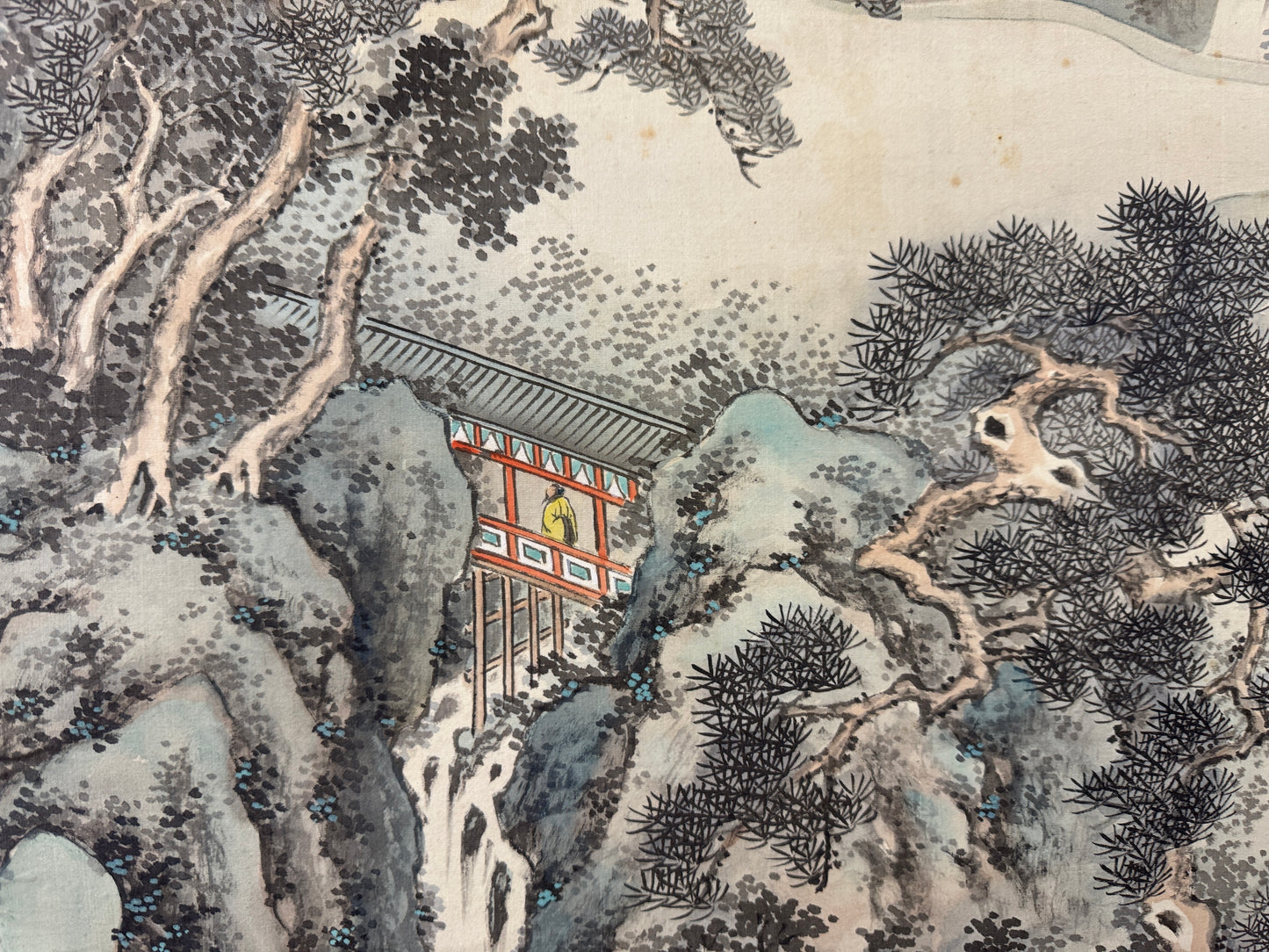 Y10399 KAKEJIKU Hanging scroll Pavilion Landscape signed box Japan antique decor